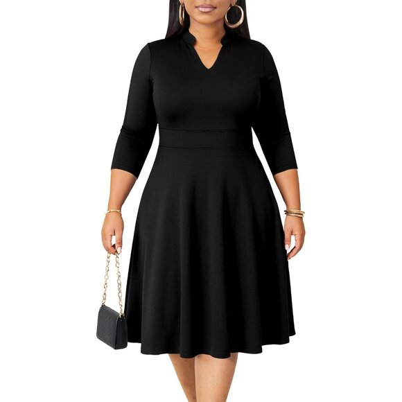 Plus Size Women's Fit and Flare Dress with Pockets Casual Church Wear - Picture 1 of 6
